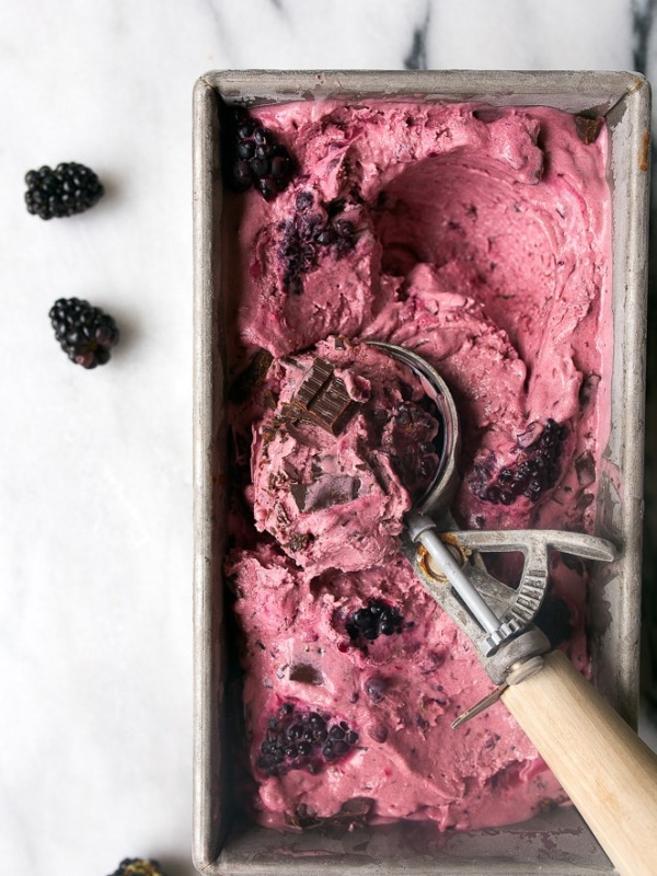 Blackberry Chip Ice Cream: no churn ice cream made without sweetened condensed milk
