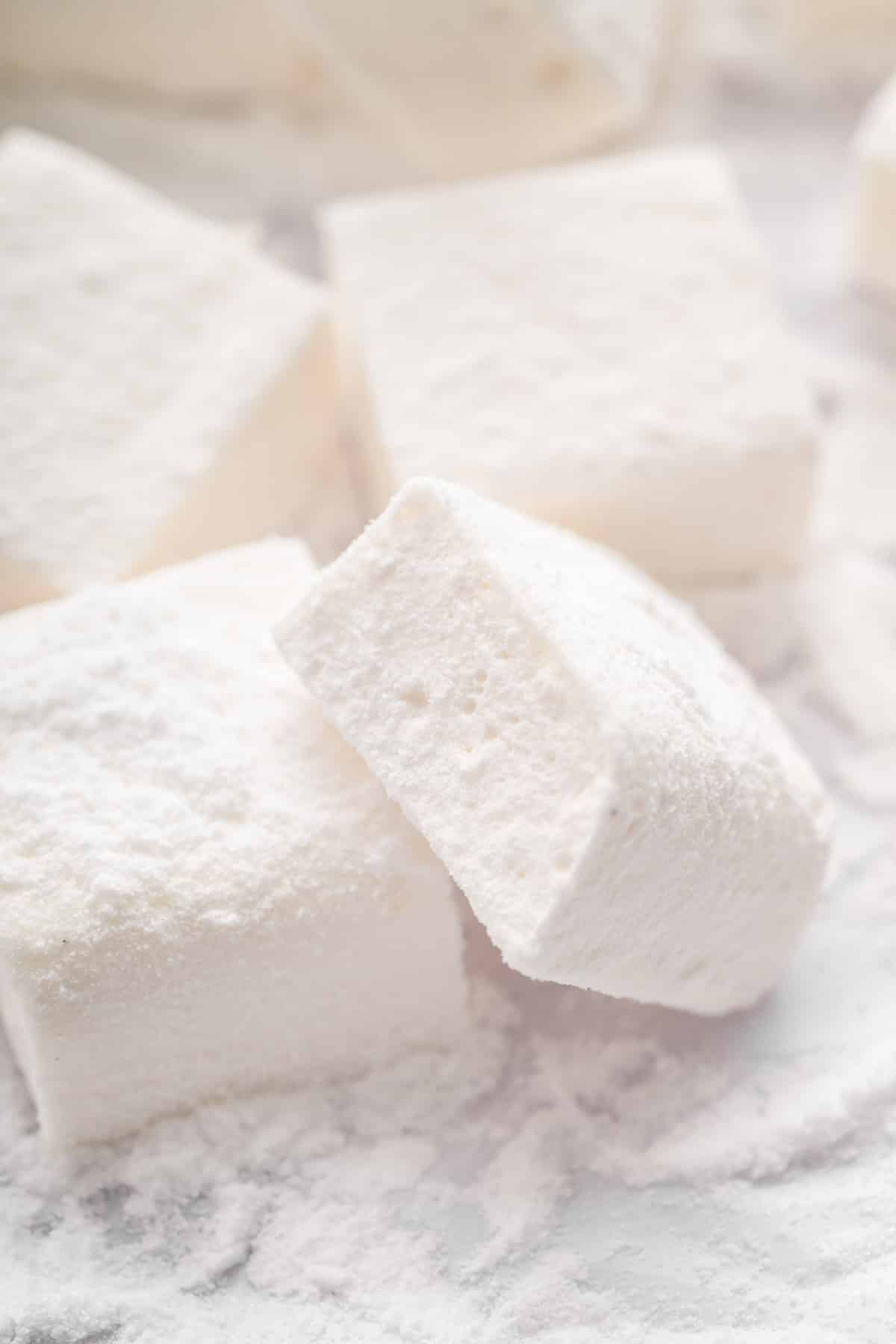 Macro image of square homemade marshmallow.